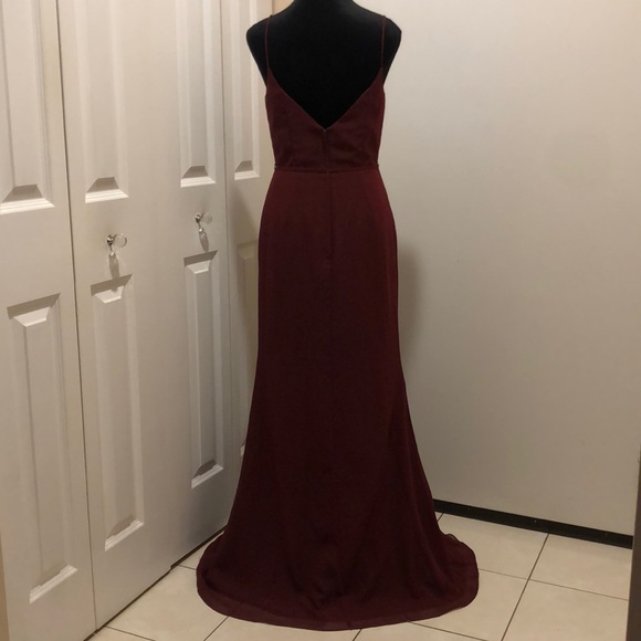 CHRISTINA WU Burgundy Evening Party Wedding Spaghetti Strap Dress - Picture 6 of 11